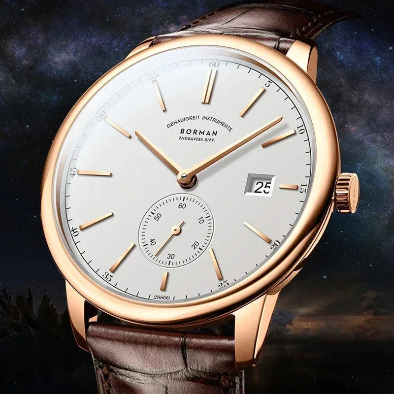 Luxury Men's Automatic Mechanical Watch | Rose Gold Case Sub-Dial Sport Clock | Genuine Leather Iced Out Watch | 2026 High Quality Gentleman's Gift | Caratix - CaratixJewelry